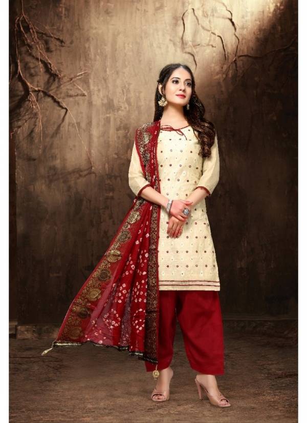 Viva Fashion Bandhani Latest Festival Wear Traditional Chanderi Dress Material Collection With Chiffon Dupatta 